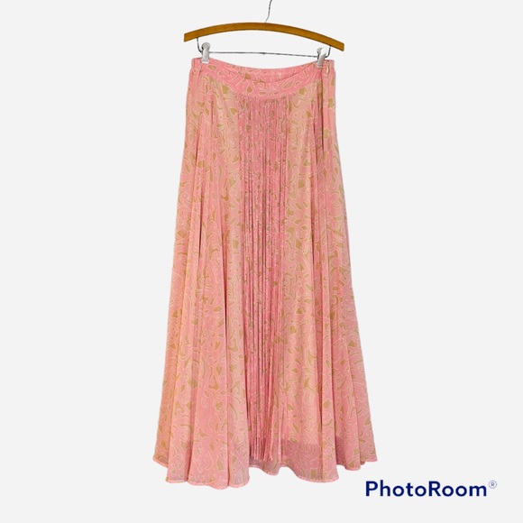 SOLD Soft Surroundings St Germain Pink Georgette Fringe Maxi Skirt Medium - Picture 5 of 16